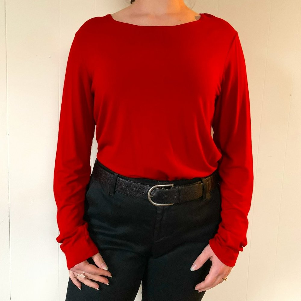 Vibrant Red Eileen Fisher Long Sleeve Shirt Size Medium Women's